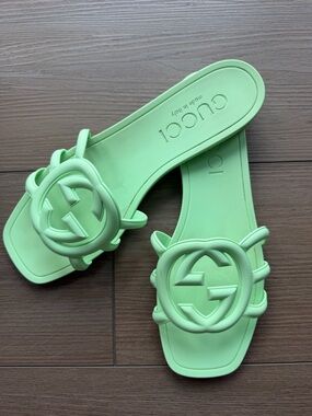 Gucci Mint Green Logo G Slide Sandals